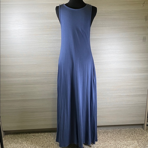Soft Surroundings Santiago Sleeveless Dusty Blue Maxi Dress Pockets | Medium - Picture 3 of 7